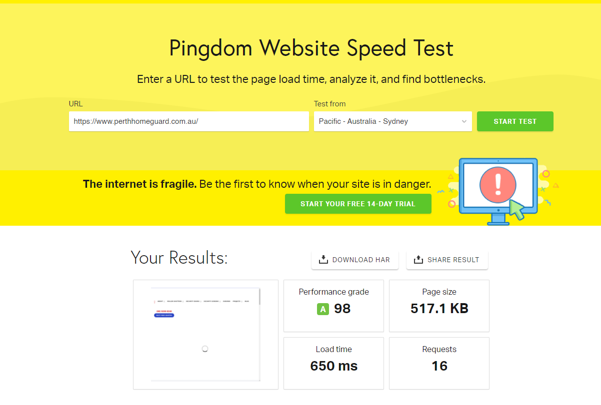 Công cụ giúp kiểm tra tốc độ tải trang Pingdom