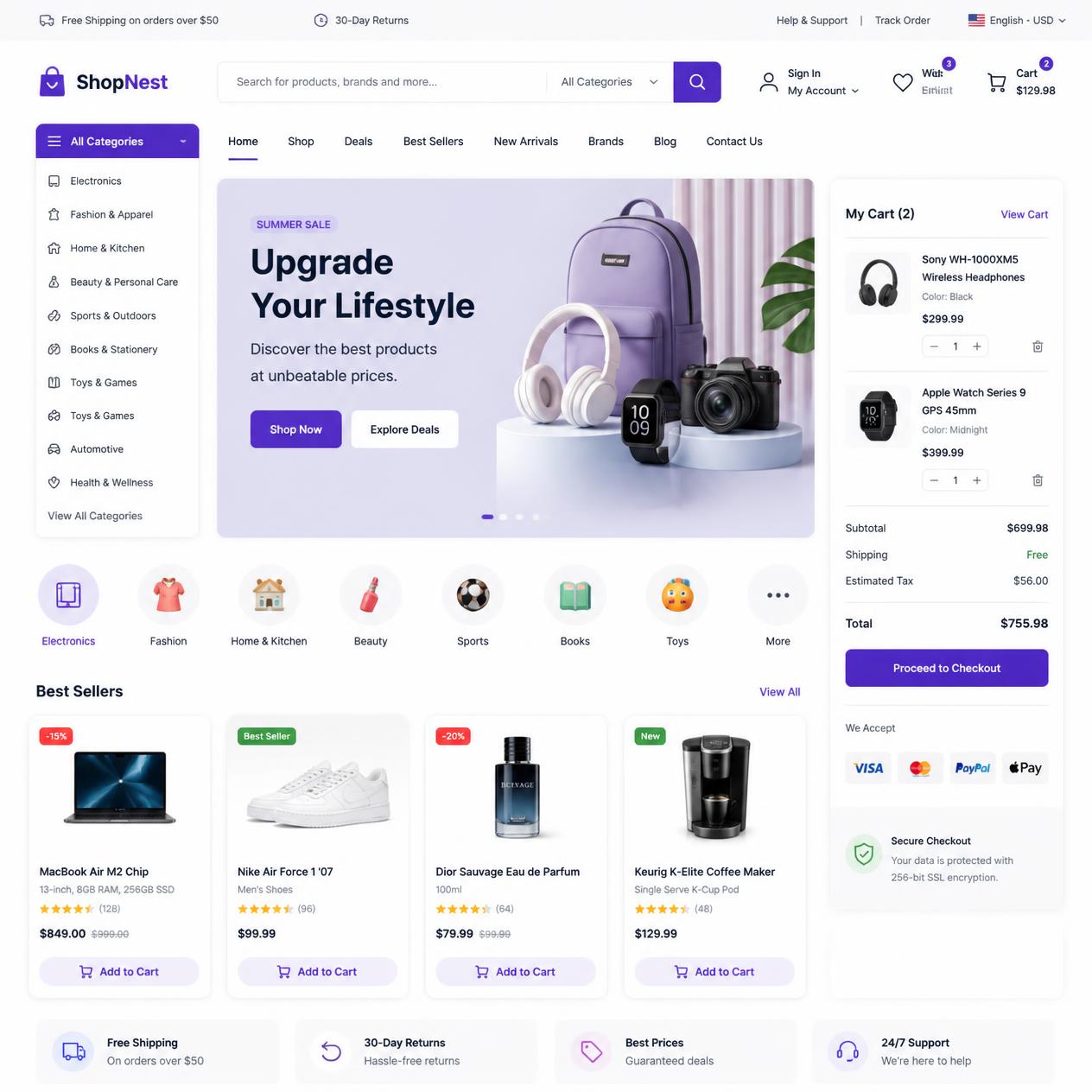 Thiết Kế Website Sàn Thương Mại Điện Tử - hình ảnh minh họa về giao diện website thương mại điện tử chuyên nghiệp, nền tảng marketplace hiện đại, trang web bán hàng trực tuyến với nhiều sản phẩm, giỏ hàng, thanh toá